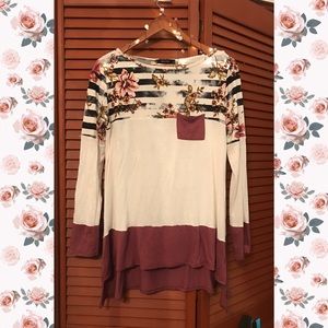 Mauve & Floral Color block Ivory Tunic Top